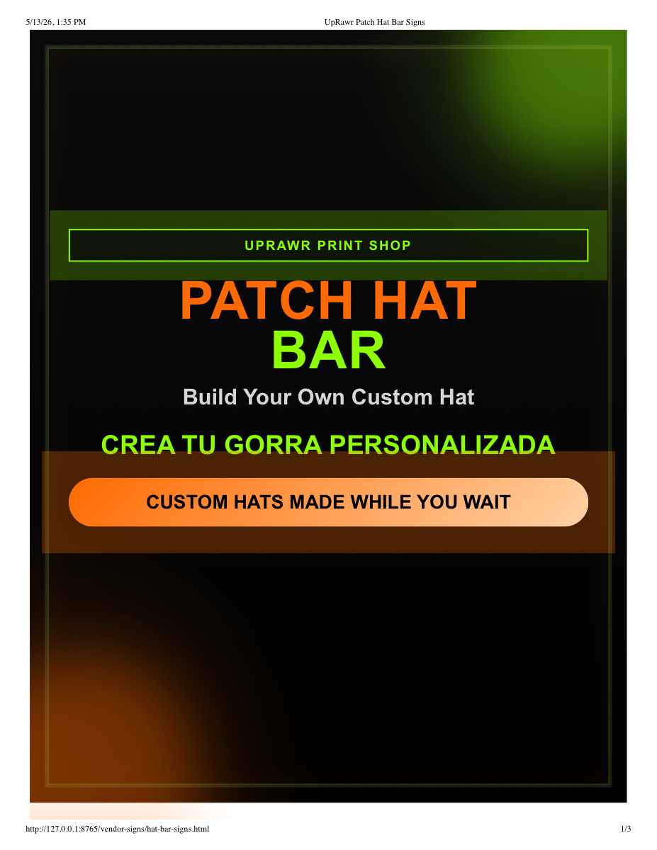 UpRawr patch hat bar sign